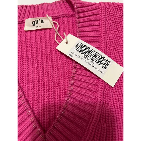 Gil' B 100% Cotton Glitter Trim V Neck Bell Sleeve Sweater Pink NWT Size XXXL - Picture 9 of 11